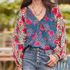 Sundance Dreamkeeper Floral Mixed Print Flowy Top Boho Sz XS